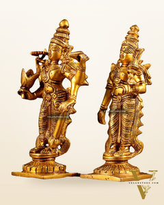 Brass Standing Vishnu and Lakshmi Idols 6 inch