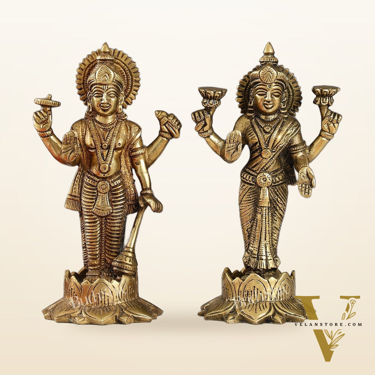 Brass Standing Vishnu Lakshmi 7" antique finish