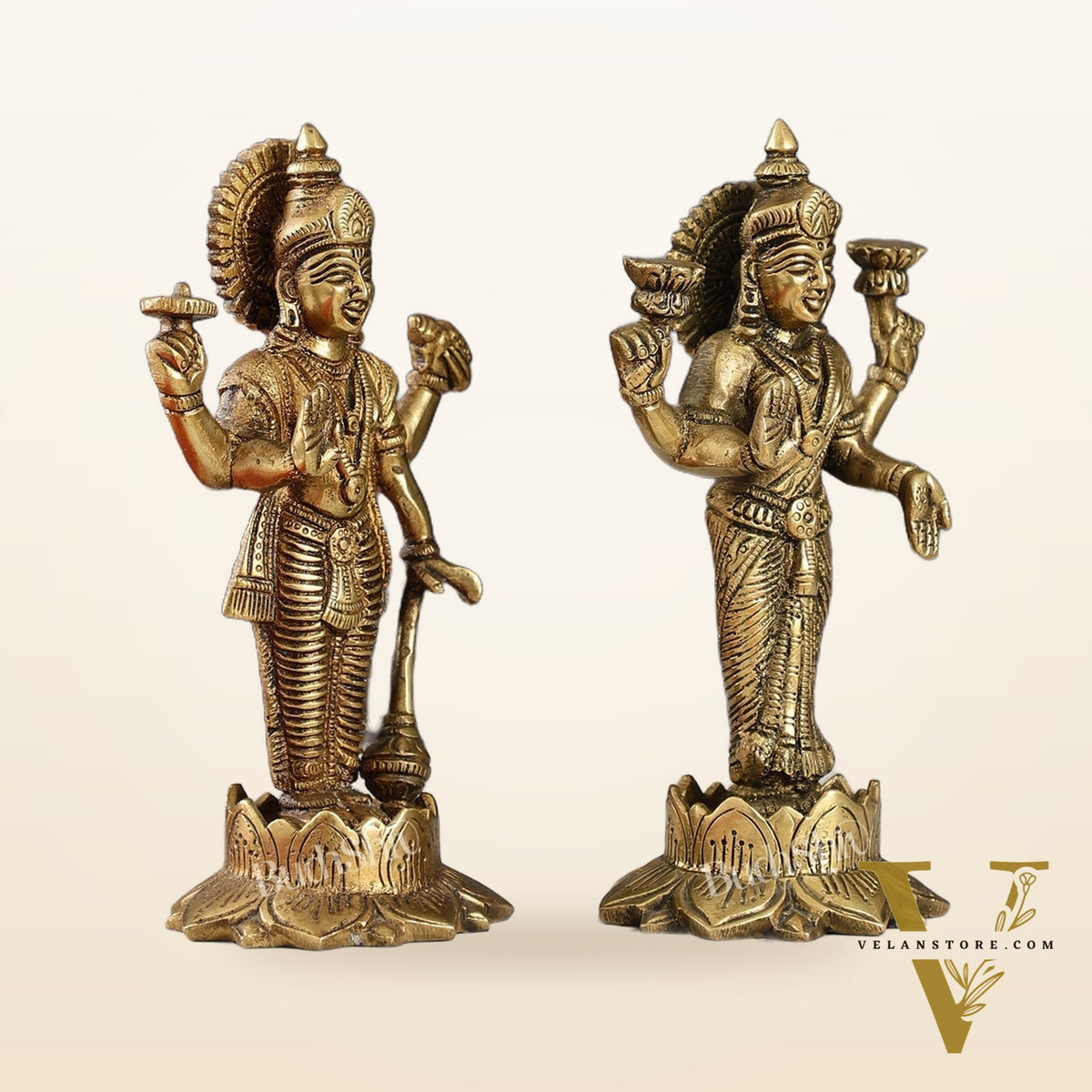 Brass Standing Vishnu Lakshmi 7" antique finish