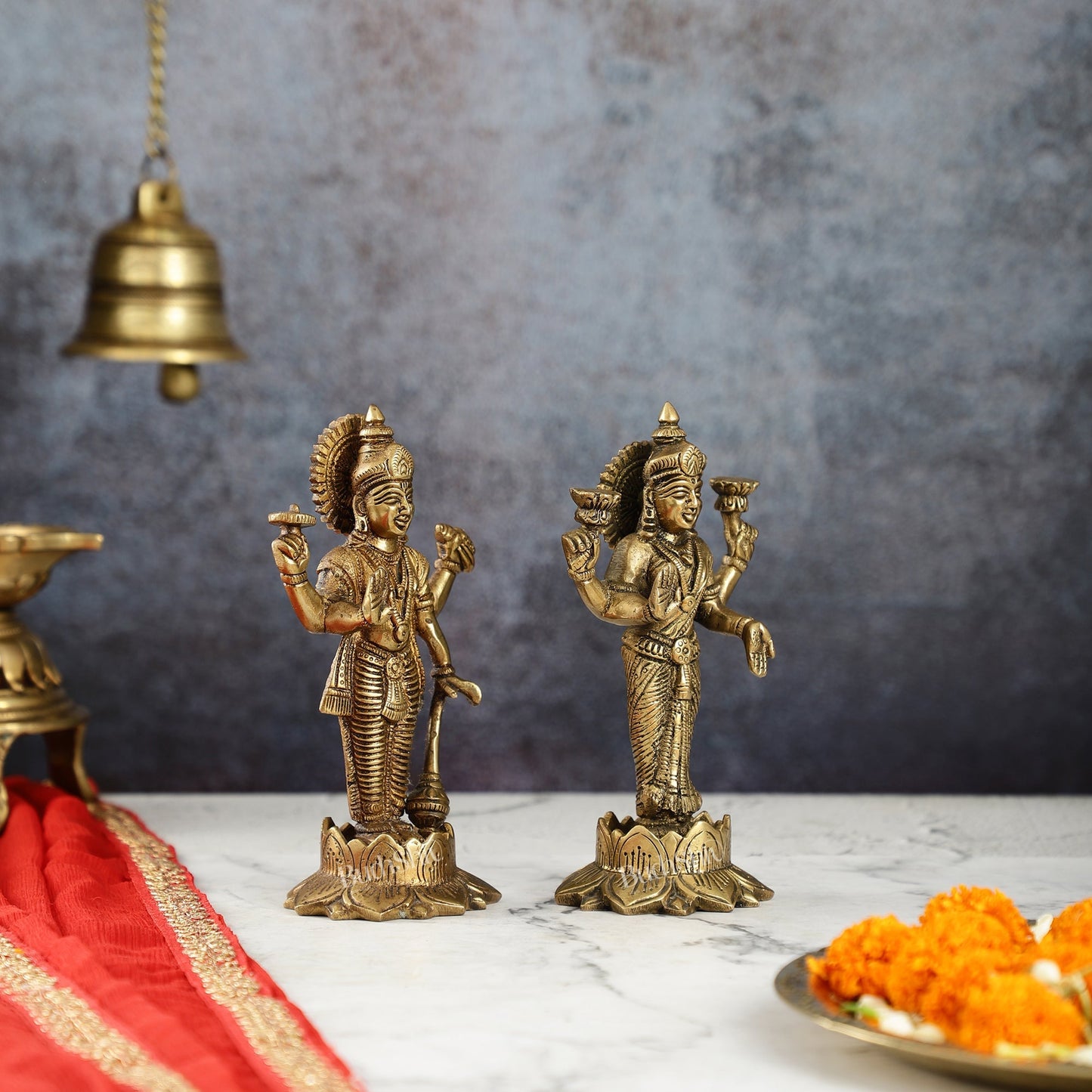 Brass Standing Vishnu Lakshmi 7" antique finish