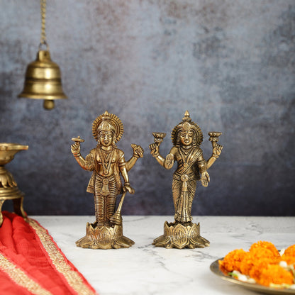 Brass Standing Vishnu Lakshmi 7" antique finish