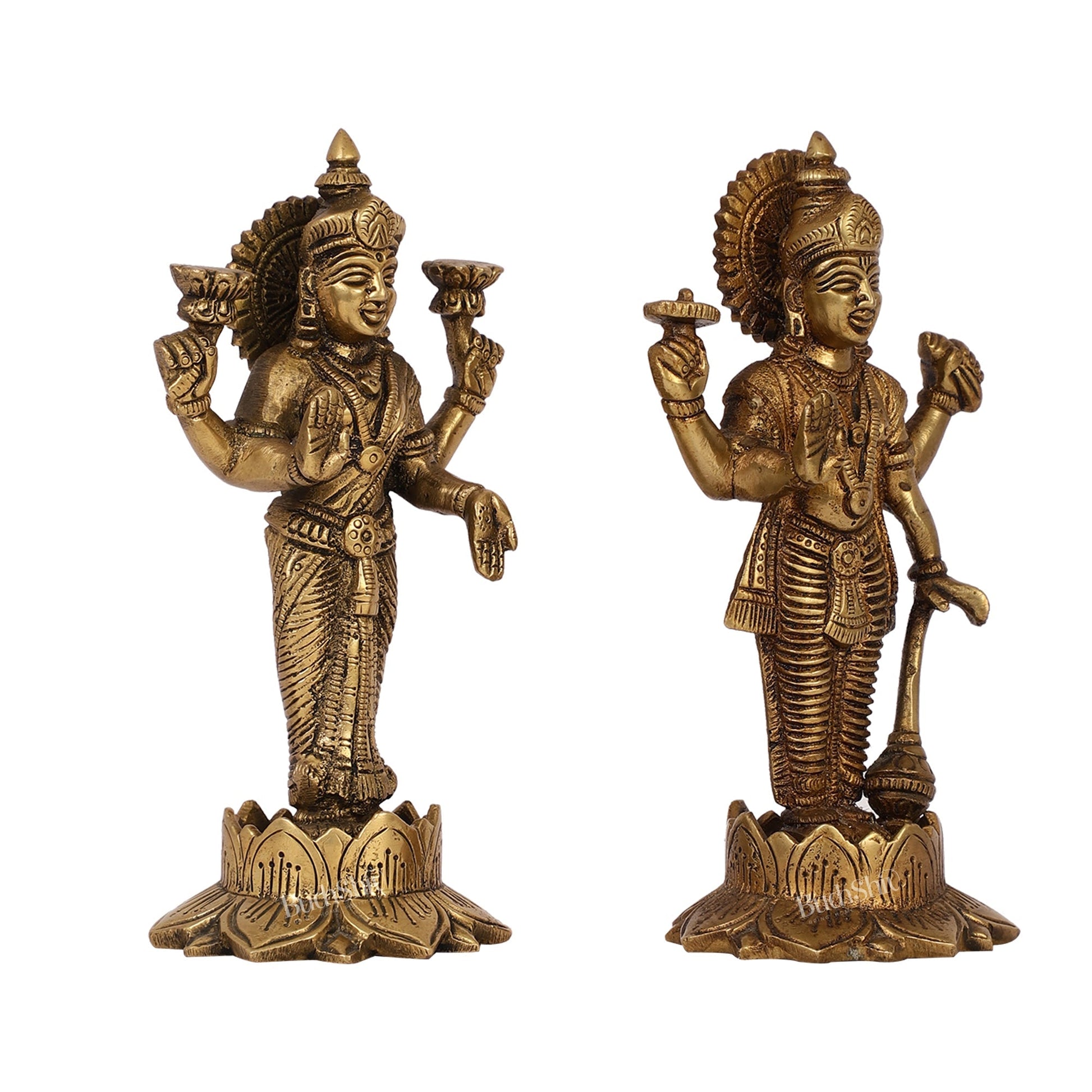 Brass Standing Vishnu Lakshmi 7" antique finish