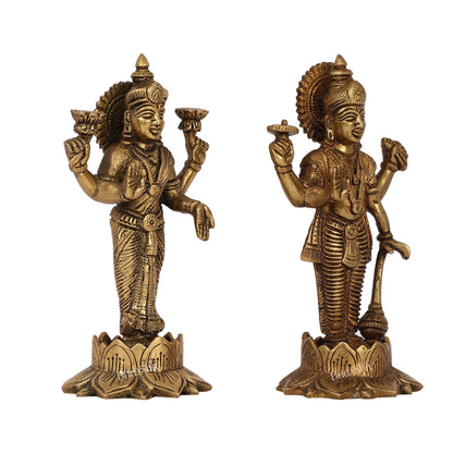 Brass Standing Vishnu Lakshmi 7" antique finish