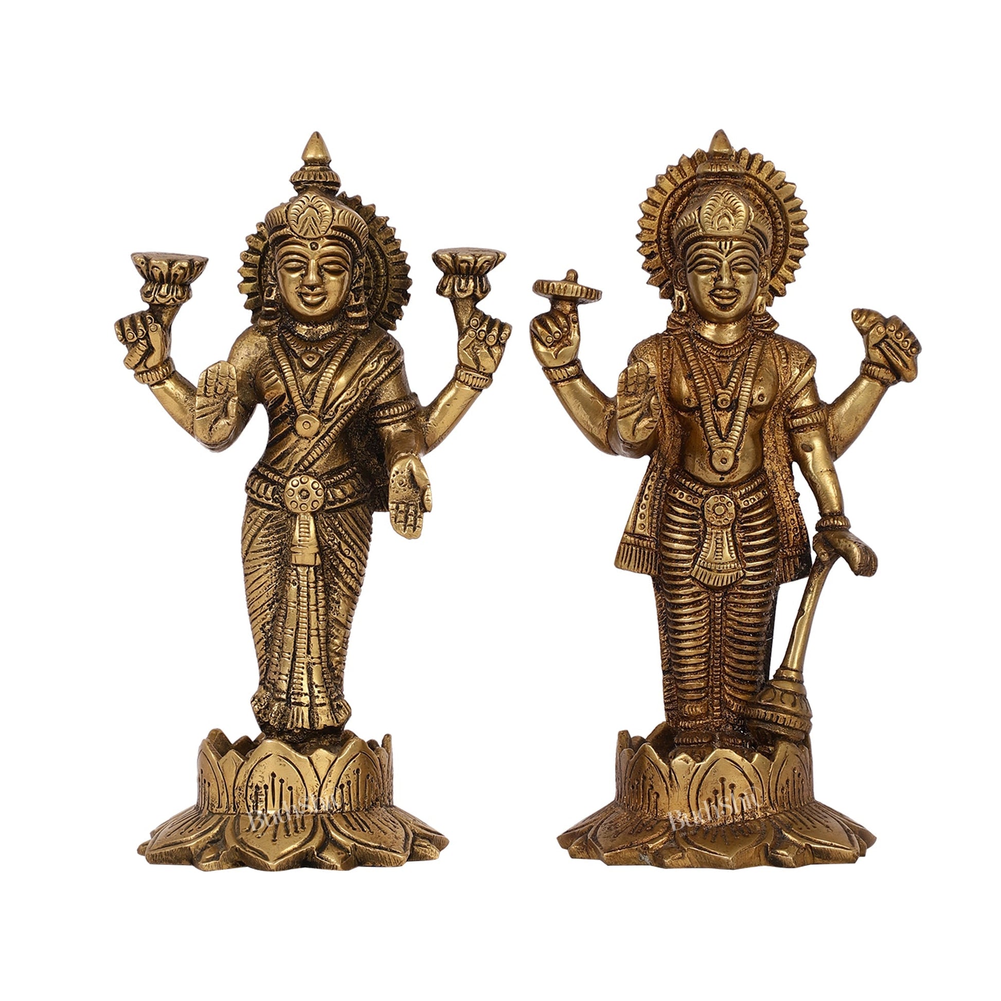 Brass Standing Vishnu Lakshmi 7" antique finish