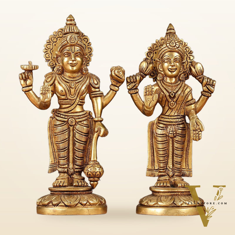 Brass Standing Vishnu Lakshmi Idols | 7"