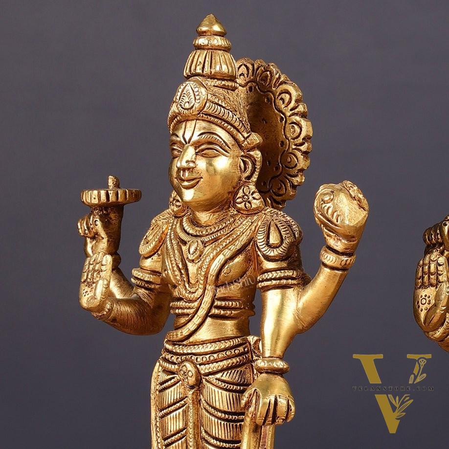 Brass Standing Vishnu Lakshmi Idols | 7"