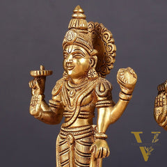 Brass Standing Vishnu Lakshmi Idols | 7"