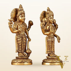 Brass Standing Vishnu Lakshmi Idols | 7"