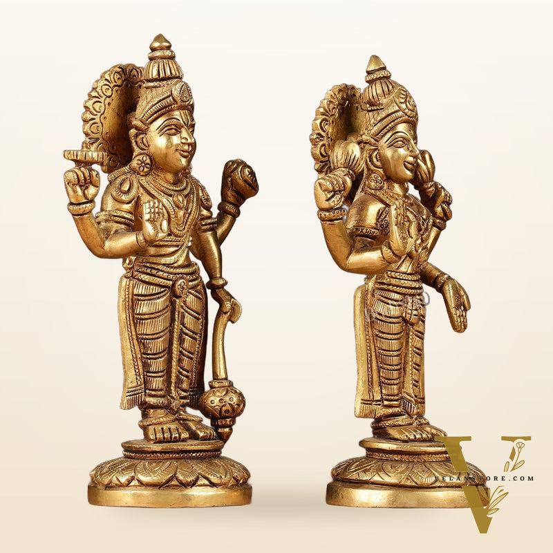 Brass Standing Vishnu Lakshmi Idols | 7"