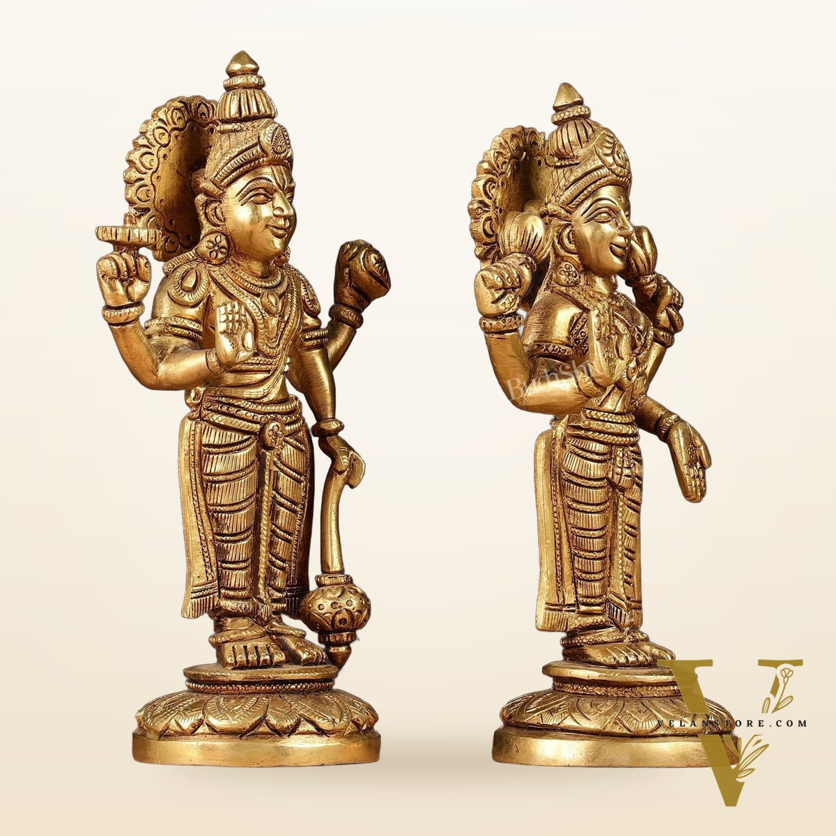 Brass Standing Vishnu Lakshmi Idols | 7"
