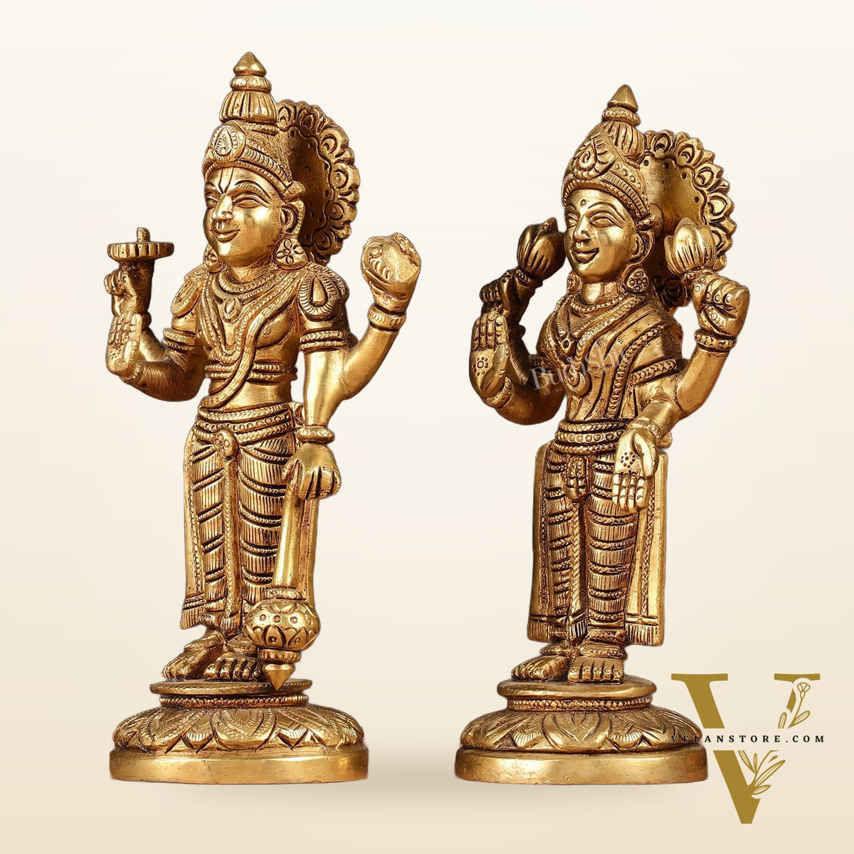 Brass Standing Vishnu Lakshmi Idols | 7"