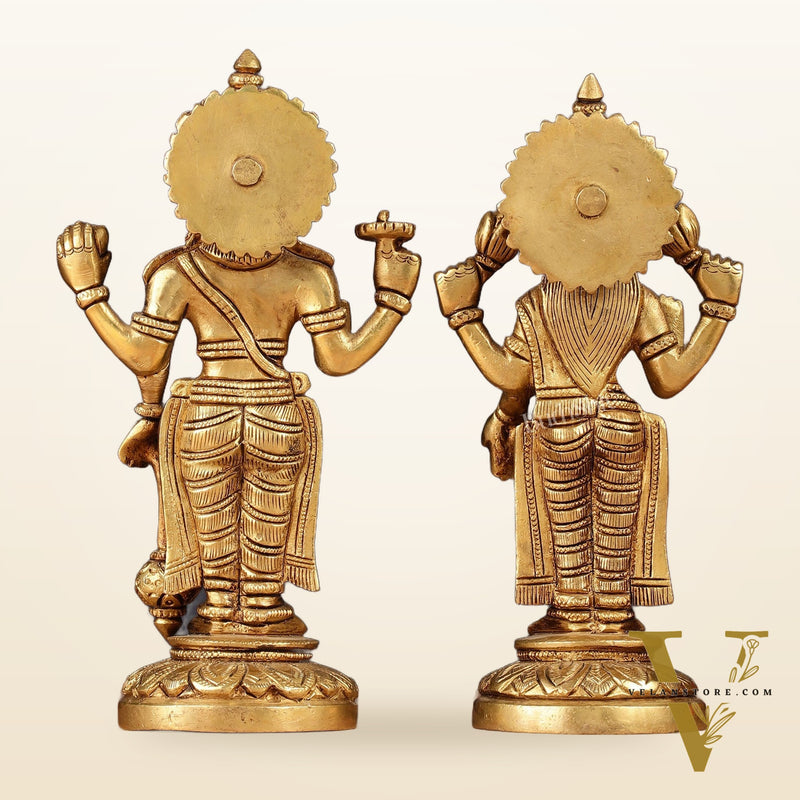 Brass Standing Vishnu Lakshmi Idols | 7"
