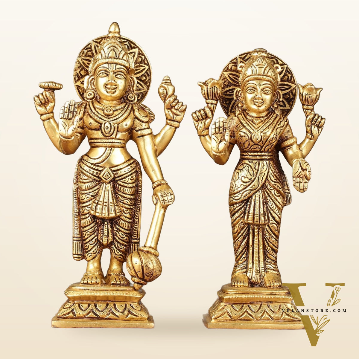 Brass standing Vishnu lakshmi superfine idols 8 inch