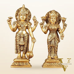 Brass standing Vishnu lakshmi superfine idols 8 inch