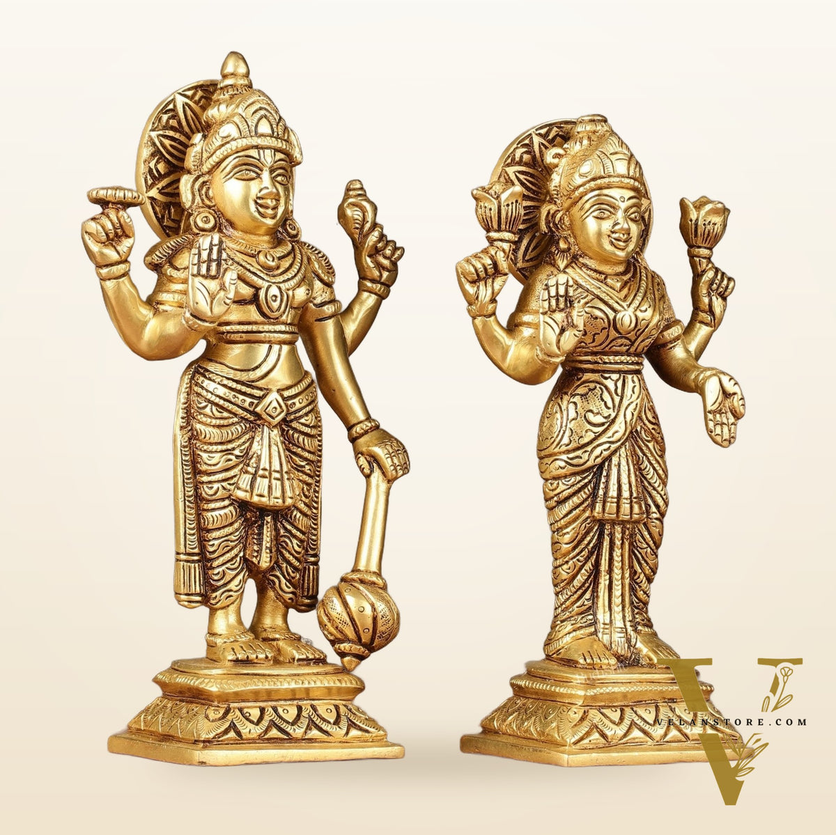 Brass standing Vishnu lakshmi superfine idols 8 inch