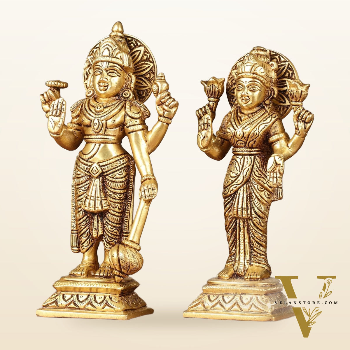 Brass standing Vishnu lakshmi superfine idols 8 inch