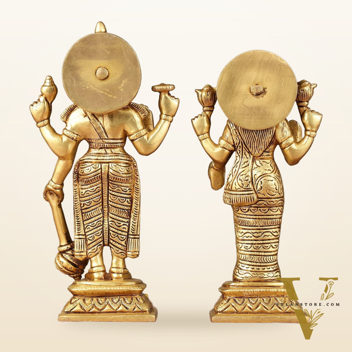 Brass standing Vishnu lakshmi superfine idols 8 inch