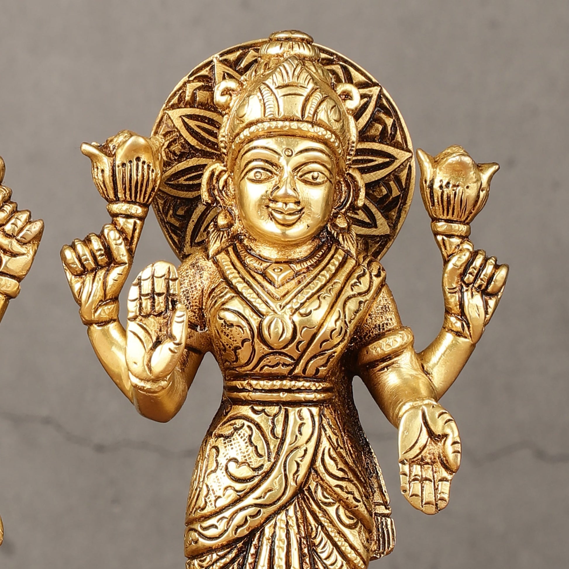 Brass standing Vishnu lakshmi superfine idols 8 inch