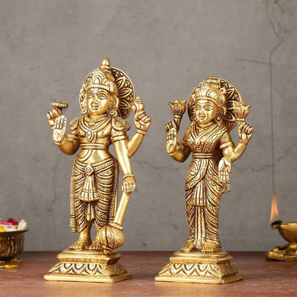 Brass standing Vishnu lakshmi superfine idols 8 inch