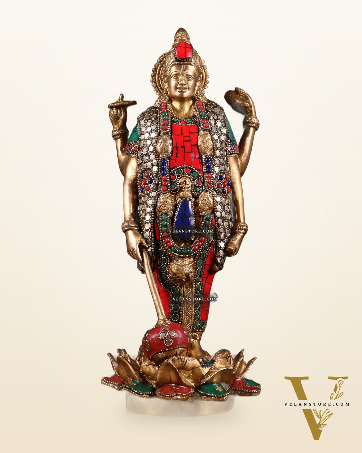 Brass Standing Vishnu Statue Satya narayan on Lotus Base - 12.5 Inch
