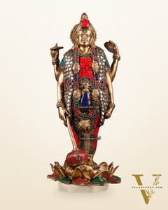 Brass Standing Vishnu Statue Satya narayan on Lotus Base - 12.5 Inch