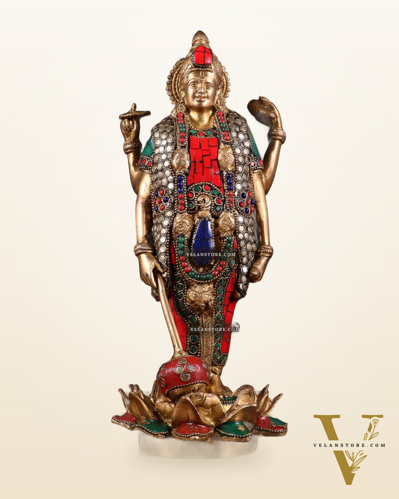Brass Standing Vishnu Statue Satya narayan on Lotus Base - 12.5 Inch