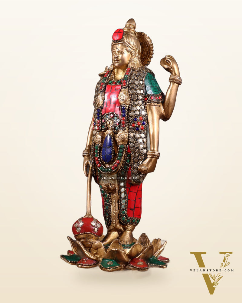 Brass Standing Vishnu Statue Satya narayan on Lotus Base - 12.5 Inch