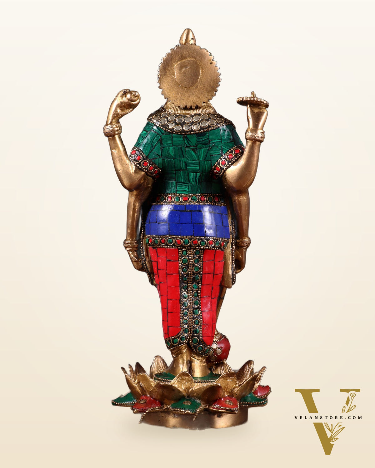 Brass Standing Vishnu Statue Satya narayan on Lotus Base - 12.5 Inch