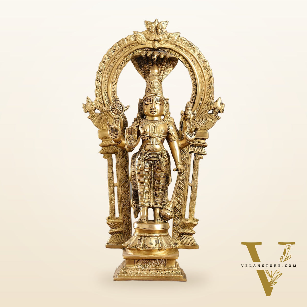 Brass Standing Vishnu with Sheshanaaga and Prabhavali