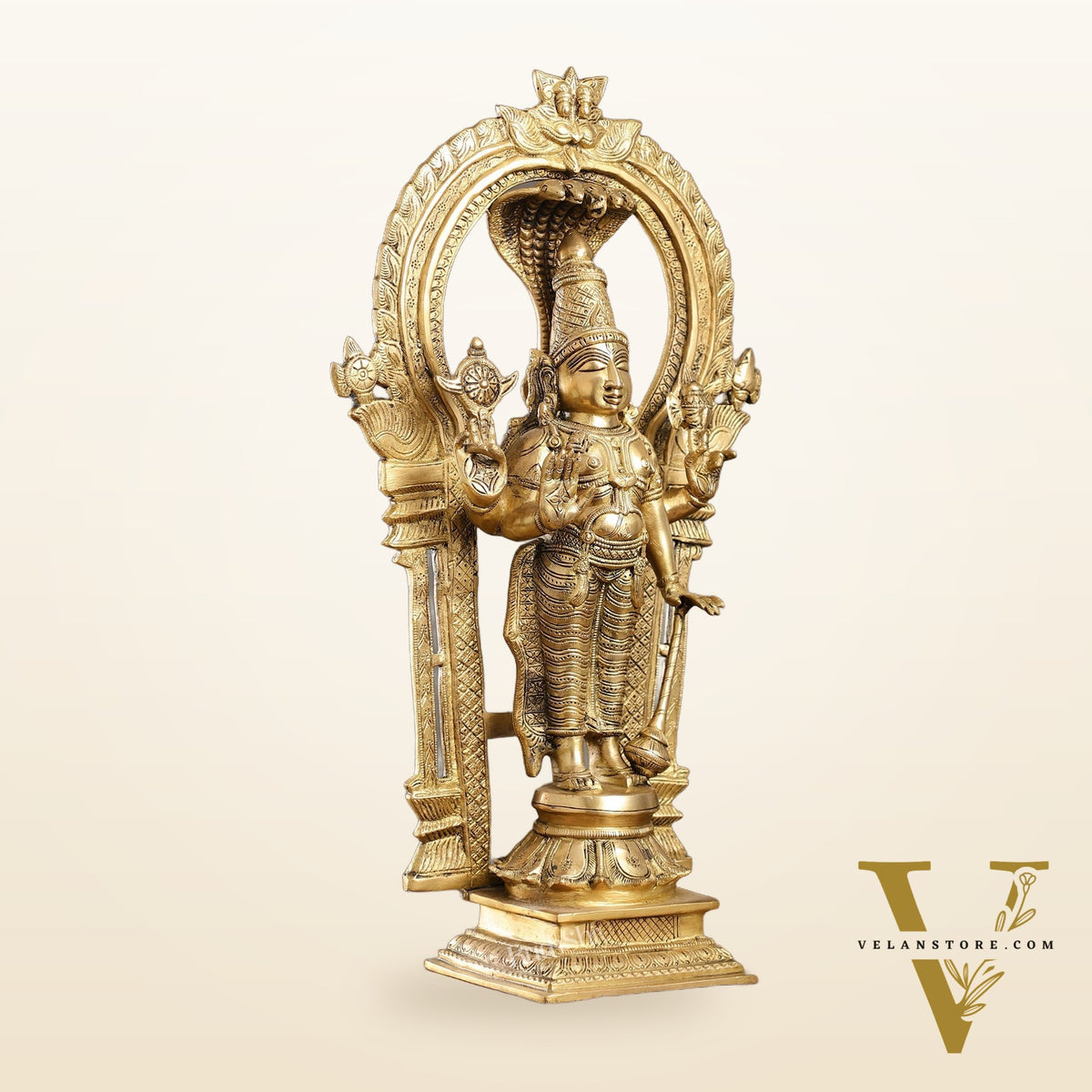 Brass Standing Vishnu with Sheshanaaga and Prabhavali
