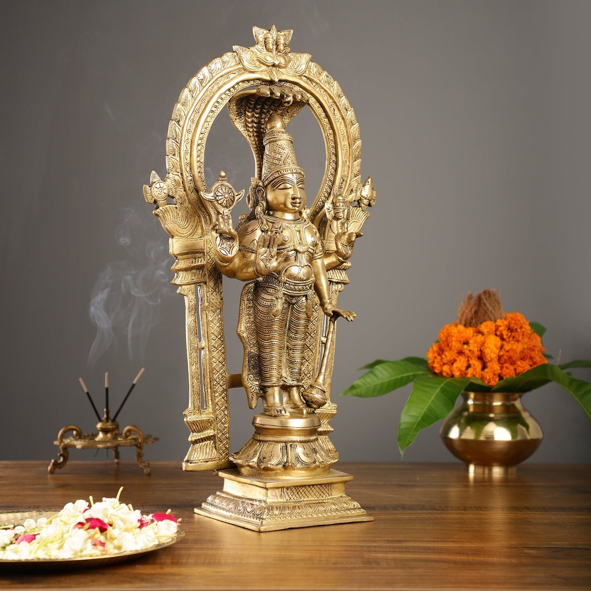 Brass Standing Vishnu with Sheshanaaga and Prabhavali