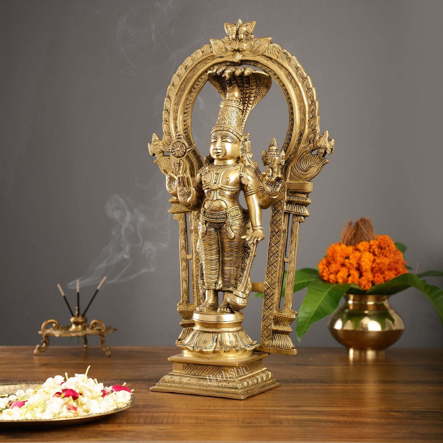 Brass Standing Vishnu with Sheshanaaga and Prabhavali