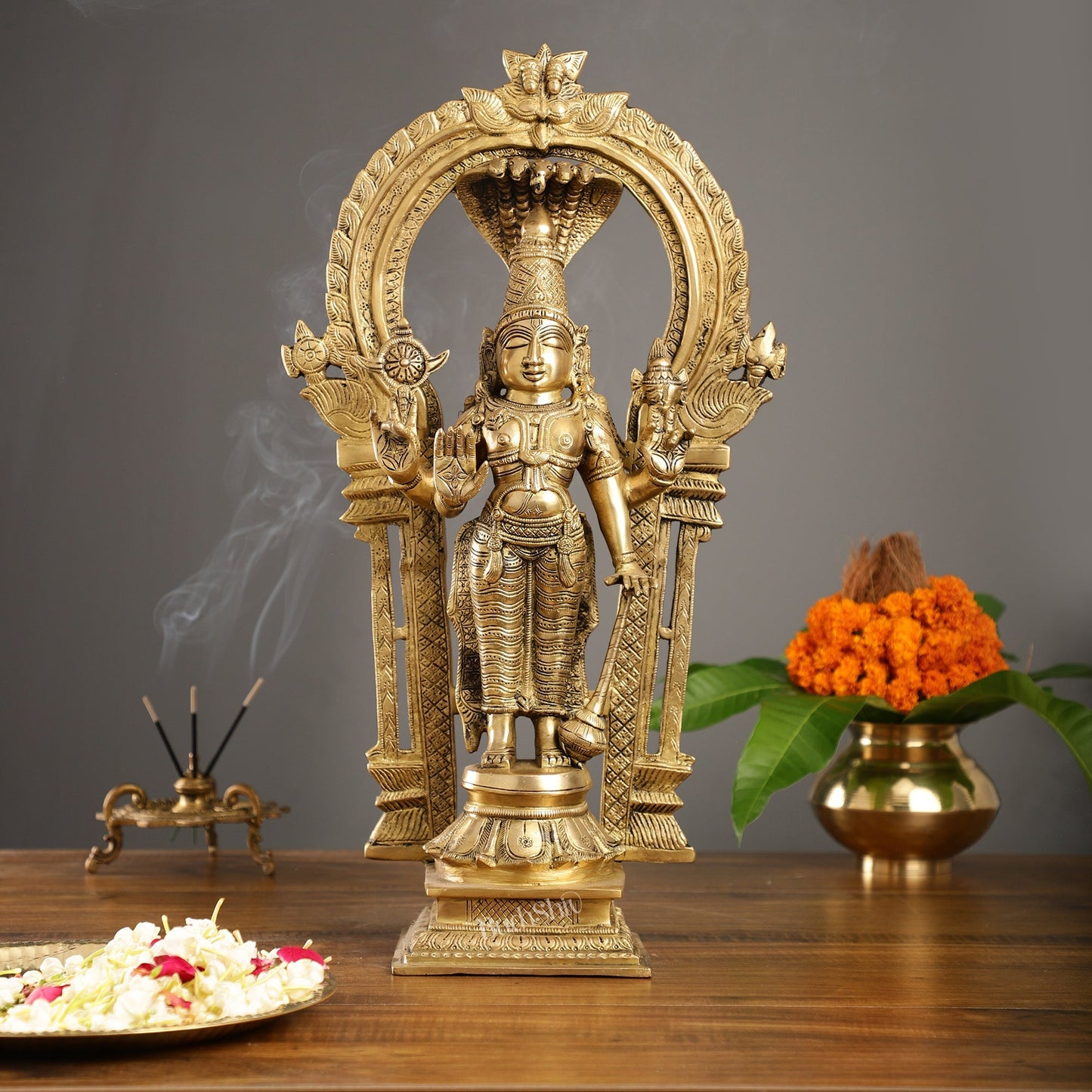 Brass Standing Vishnu with Sheshanaaga and Prabhavali