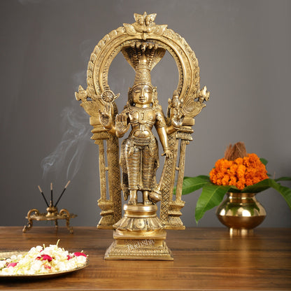 Brass Standing Vishnu with Sheshanaaga and Prabhavali
