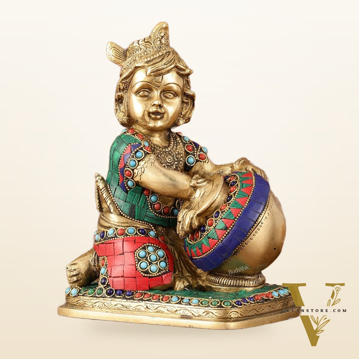 Brass Statue of Lord Krishna as Bal Gopal - 7" Tall