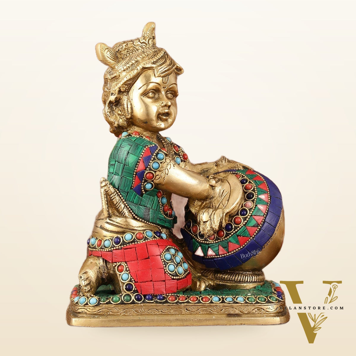 Brass Statue of Lord Krishna as Bal Gopal - 7" Tall