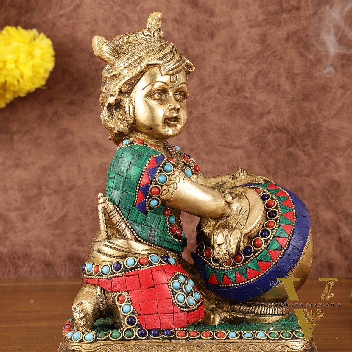 Brass Statue of Lord Krishna as Bal Gopal - 7" Tall