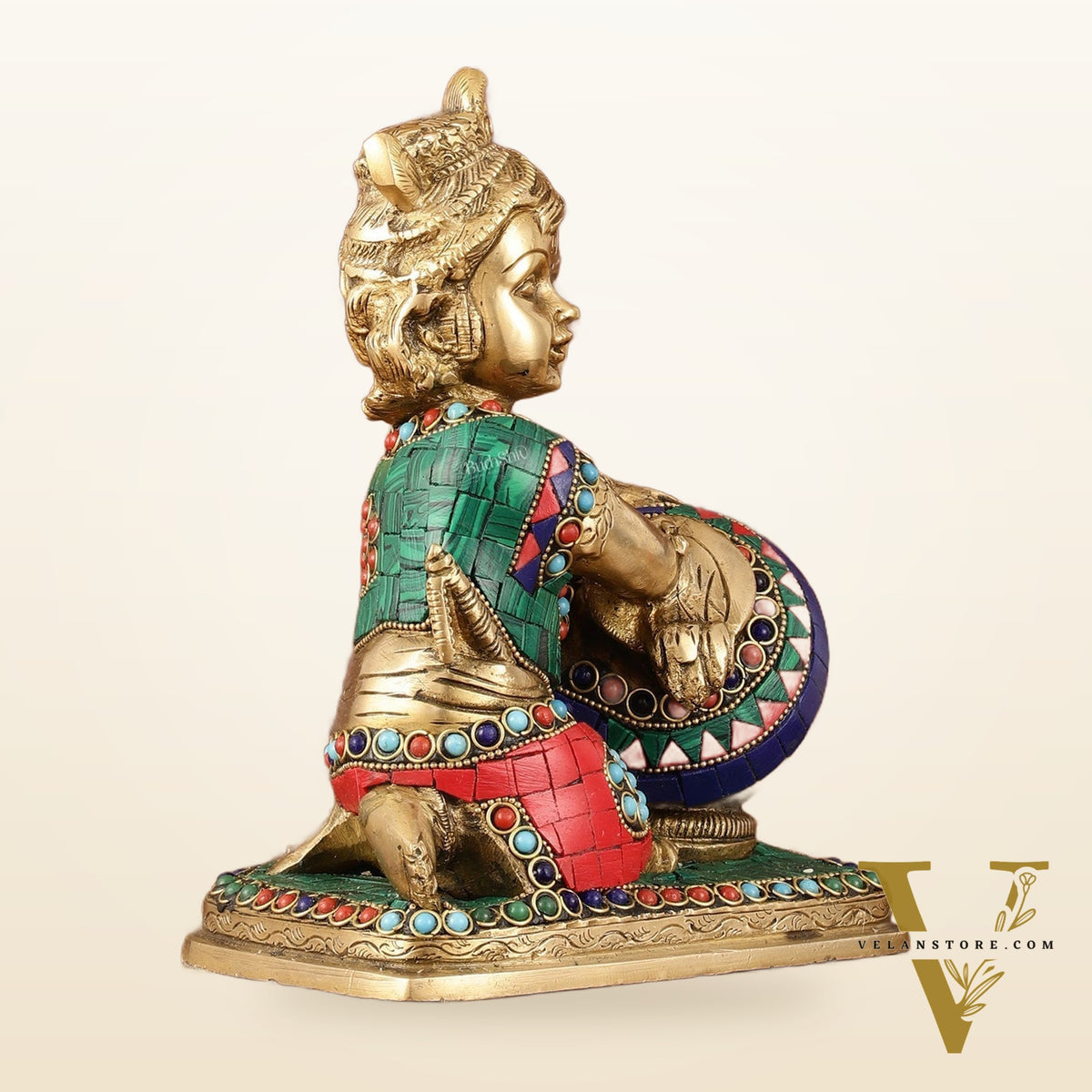 Brass Statue of Lord Krishna as Bal Gopal - 7" Tall