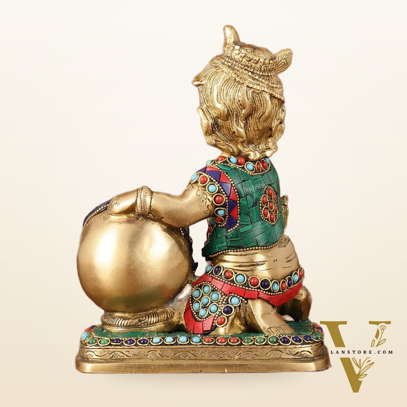 Brass Statue of Lord Krishna as Bal Gopal - 7" Tall