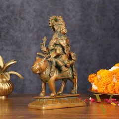 Brass Statue of Panchmukhi Heramba Ganesha - 9" Antique Bronze Finish