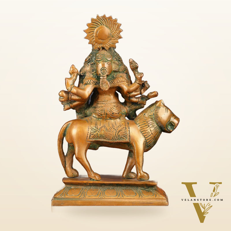 Brass Statue of Panchmukhi Heramba Ganesha - 9" Antique Bronze Finish