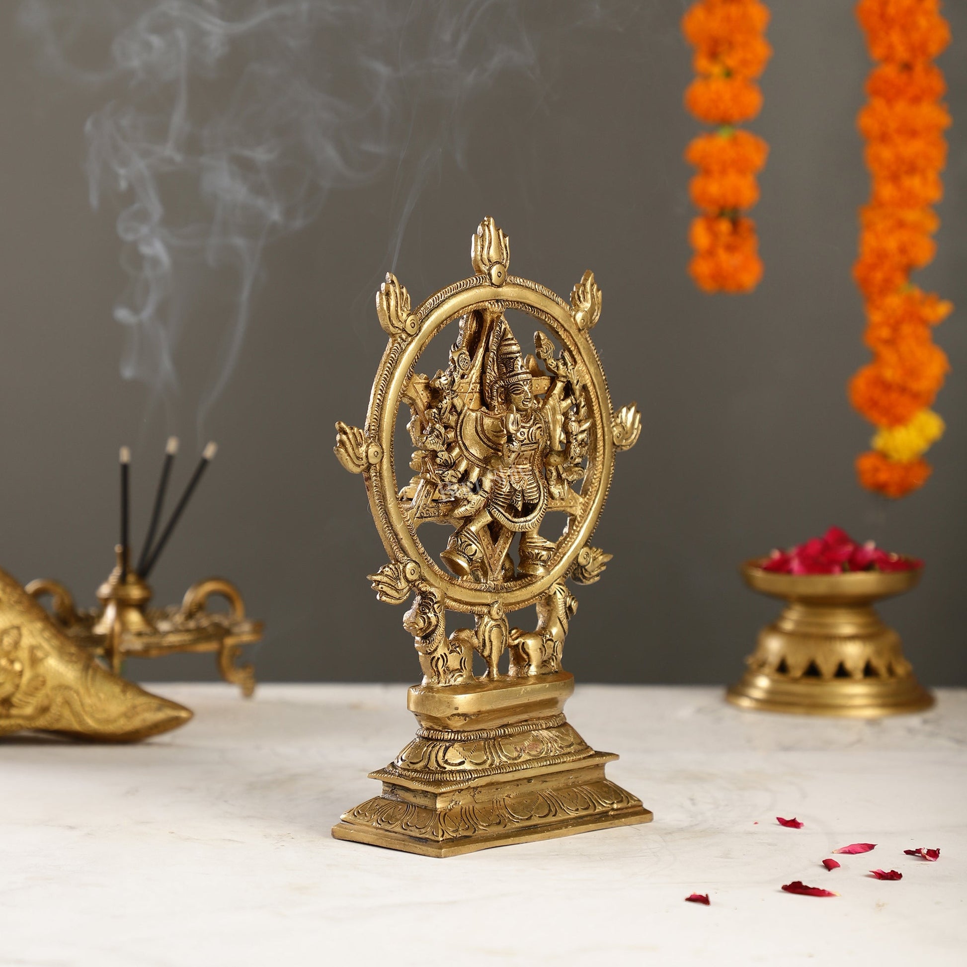 Brass Sudharashna Chakara Vishnu and Narsimha Chakrathazhwar 9.5"