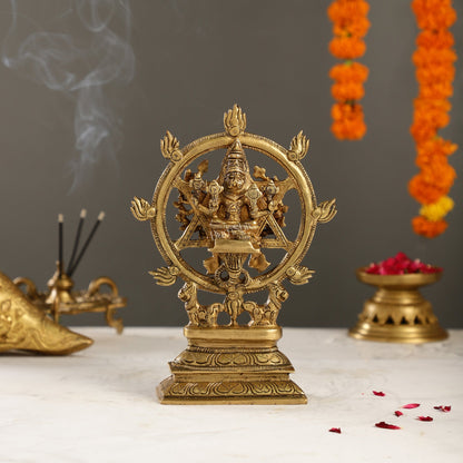 Brass Sudharashna Chakara Vishnu and Narsimha Chakrathazhwar 9.5"