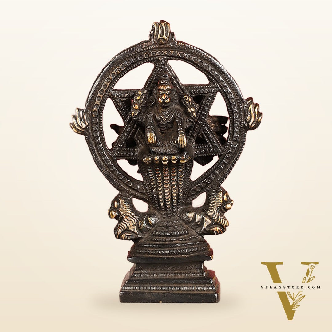 Brass Sudharashna Chakara Vishnu and Narsimha Chakrathazhwar 4" black