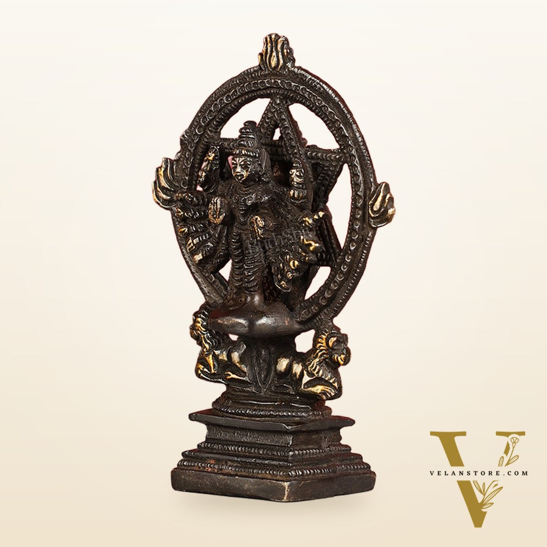 Brass Sudharashna Chakara Vishnu and Narsimha Chakrathazhwar 4" black