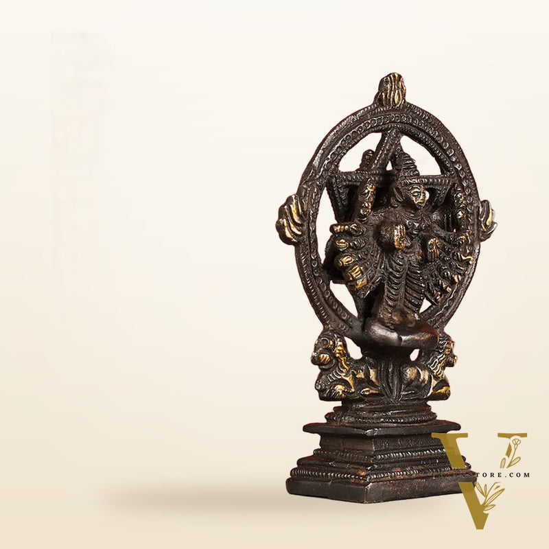 Brass Sudharashna Chakara Vishnu and Narsimha Chakrathazhwar 4" black