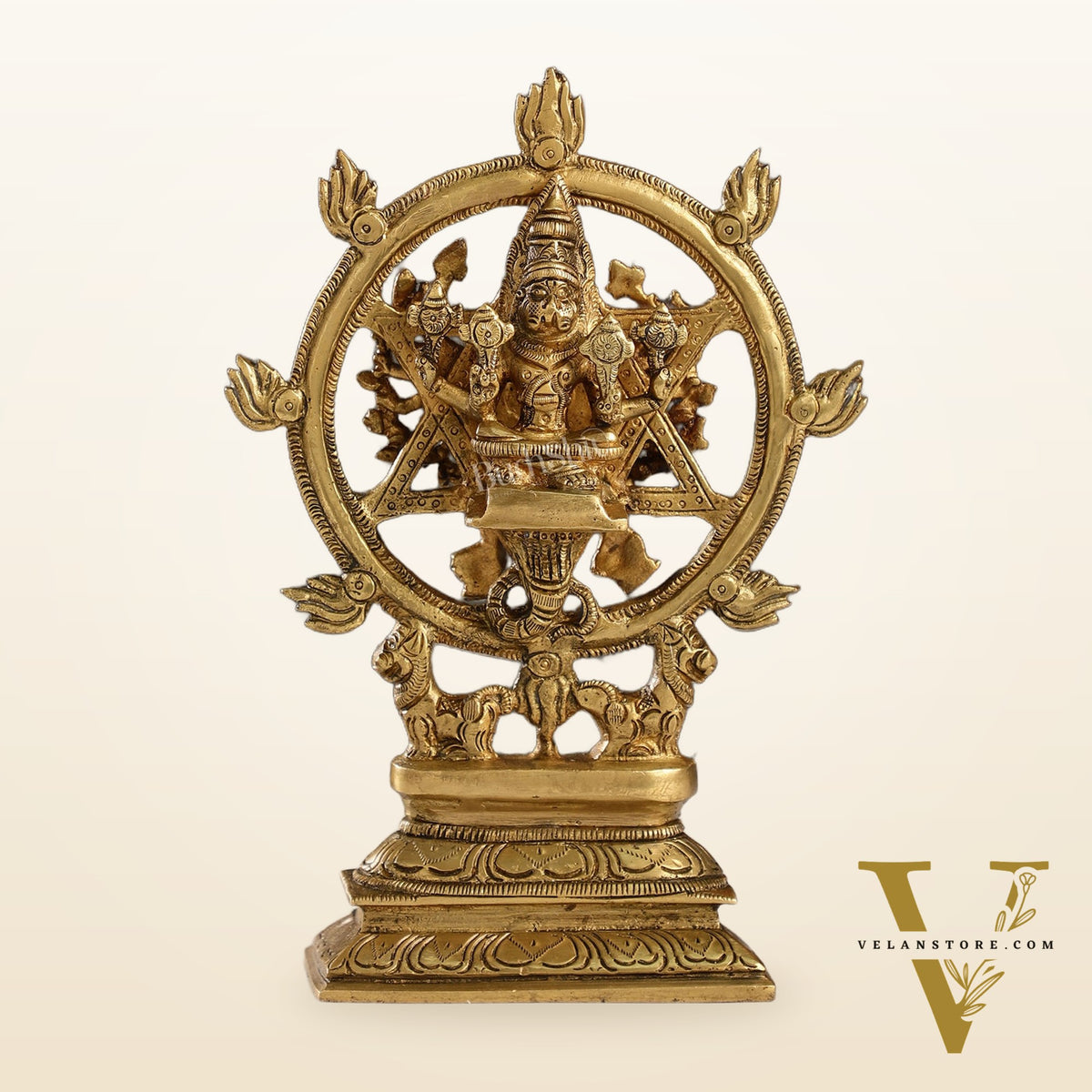Brass Sudharashna Chakara Vishnu and Narsimha Chakrathazhwar 9.5"