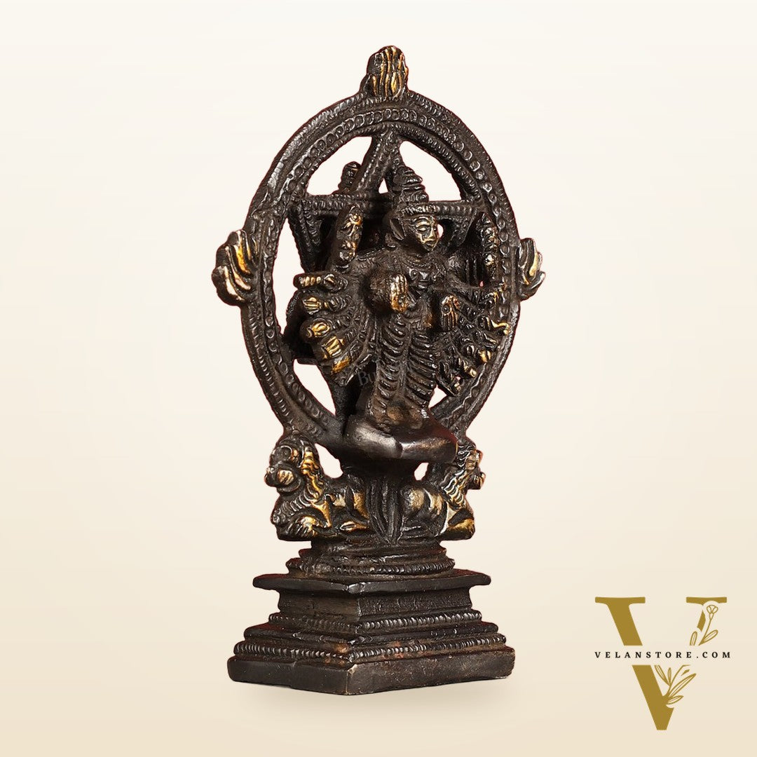 Brass Sudharashna Chakara Vishnu and Narsimha Chakrathazhwar 4" black