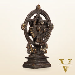 Brass Sudharashna Chakara Vishnu and Narsimha Chakrathazhwar 4" black