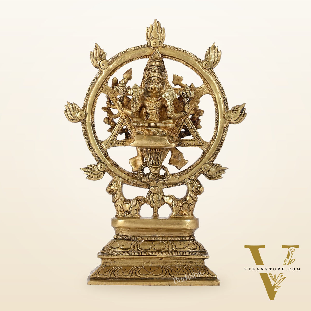 Brass Sudharashna Chakara Vishnu and Narsimha Chakrathazhwar 9.5"